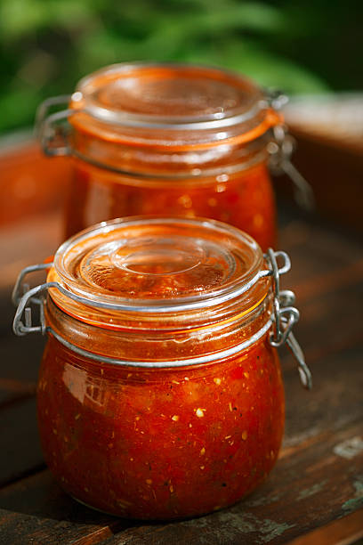 istock Jar of home made classic spicy Tomato salsa 457775171