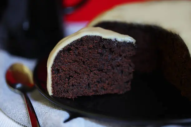 Photo of Dark chocolate ganache cake with beets and marzipan