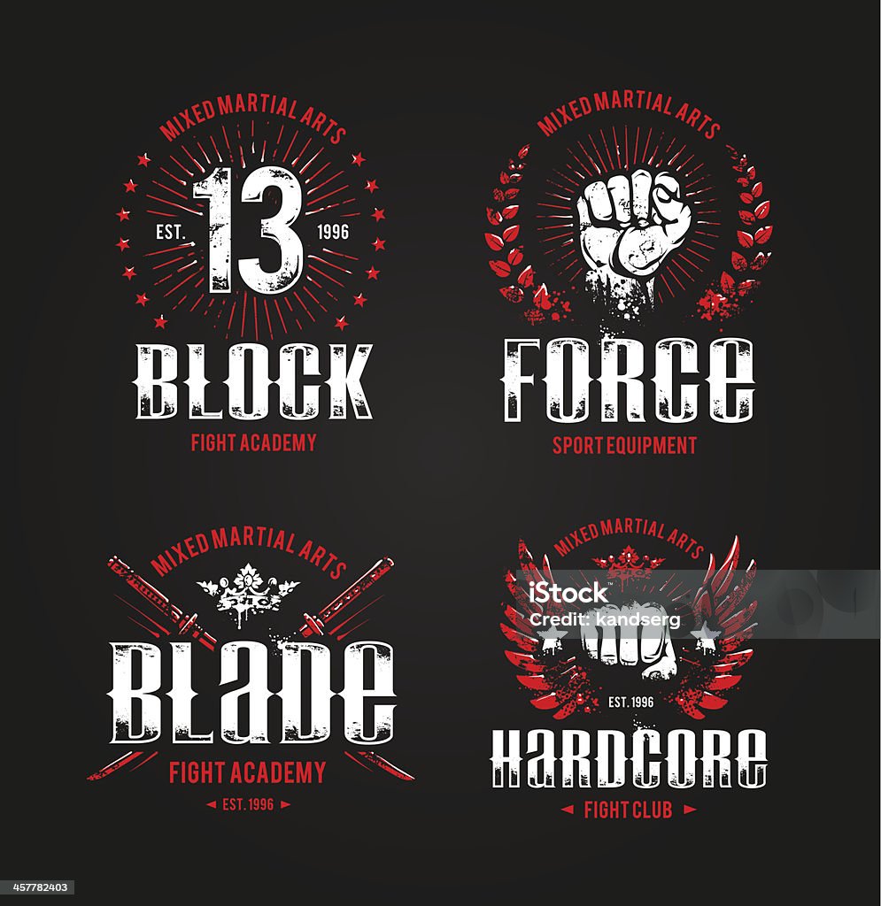 Grunge fighting prints Grunge fighting prints. Martial arts badges. Vector illustration. Dirty stock vector