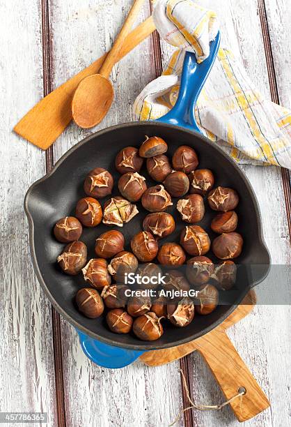 Roasted Chestnuts In The Pan Stock Photo - Download Image Now - Autumn, Bowl, Brown