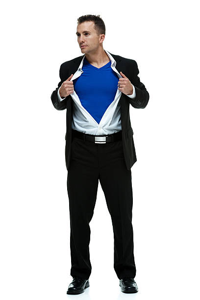 istock Superhero opening white shirt 457788373