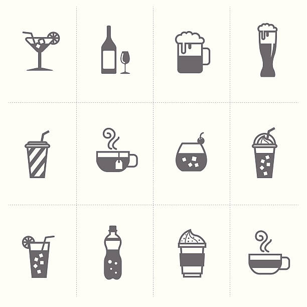 ilustraciones, imágenes clip art, dibujos animados e iconos de stock de conjunto de iconos de cerveza y bebidas - drink umbrella cocktail glass isolated