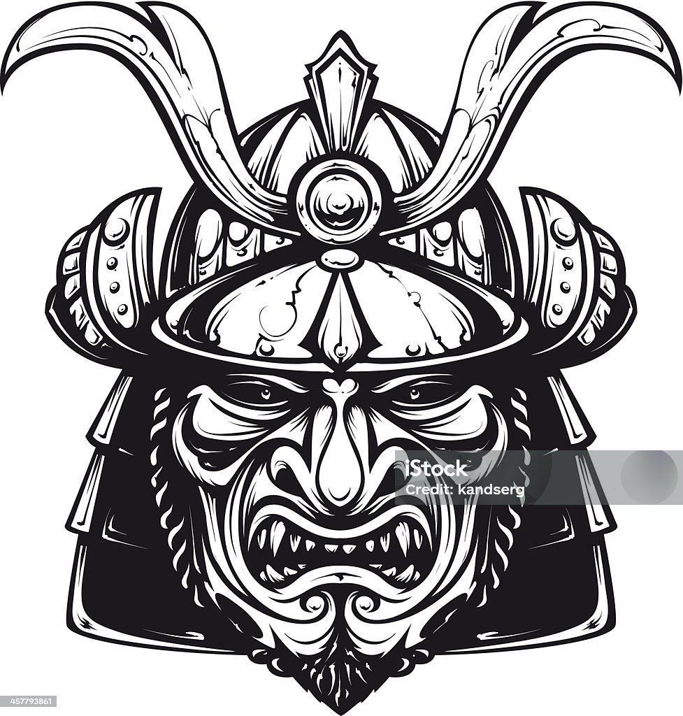 Samurai mask clip-art Samurai mask clip-art. Black and white version isolated on white. Japanese traditional martial mask. Vector EPS 10 illustration. Anger stock vector