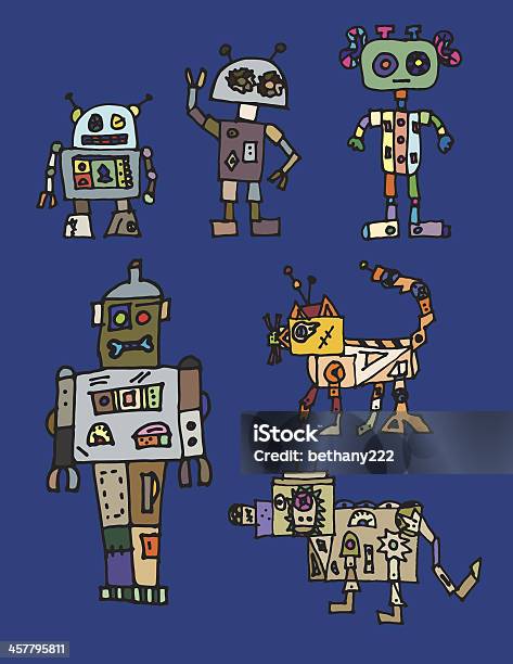 Hand Drawn Kids Toy Robot Set Of People And Animals Stock Illustration -  Download Image Now - iStock