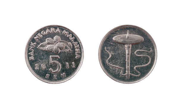 Five Malaysia cents Five Malaysia cents coin isolated on white background coins of ringgit of malaysia stock pictures, royalty-free photos & images