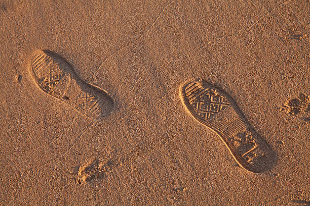 huellas en la arena - sand footprint track following fotografías e imágenes de stock
