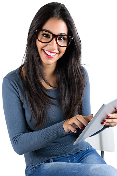 istock Beautiful young woman with digital tablet 457809847