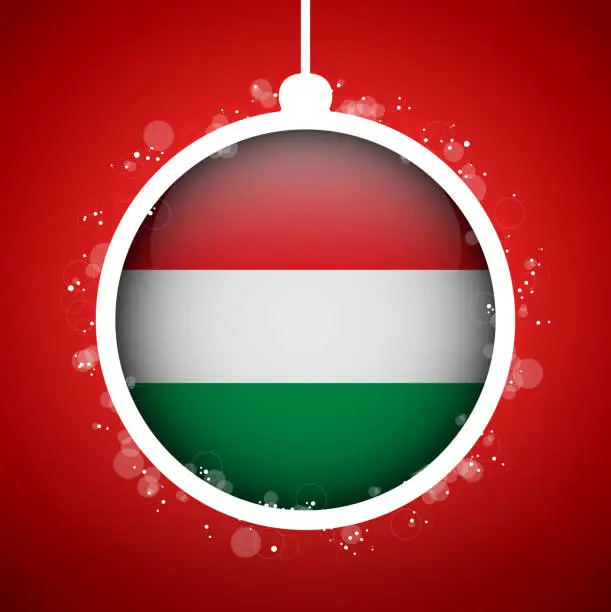 Vector illustration of Merry Christmas Red Ball with Flag Hungary