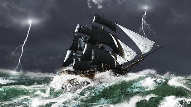 barco de vela en tormentas eléctricas - ship storm passenger ship sea fotografías e imágenes de stock