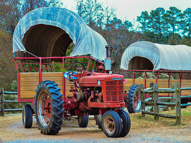 hay rides trailer stock photo
