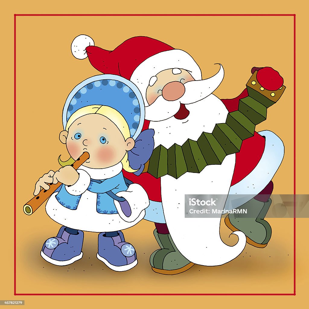 Santa Claus with his granddaughter perform at concert Children's illustration by a holiday      Accordion - Instrument Stock Photo