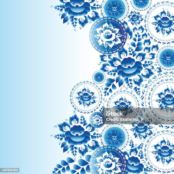 Vintage Shabby Chic Ornament With Blue Flowers And Leaves Vector Stock Illustration - Download Image Now