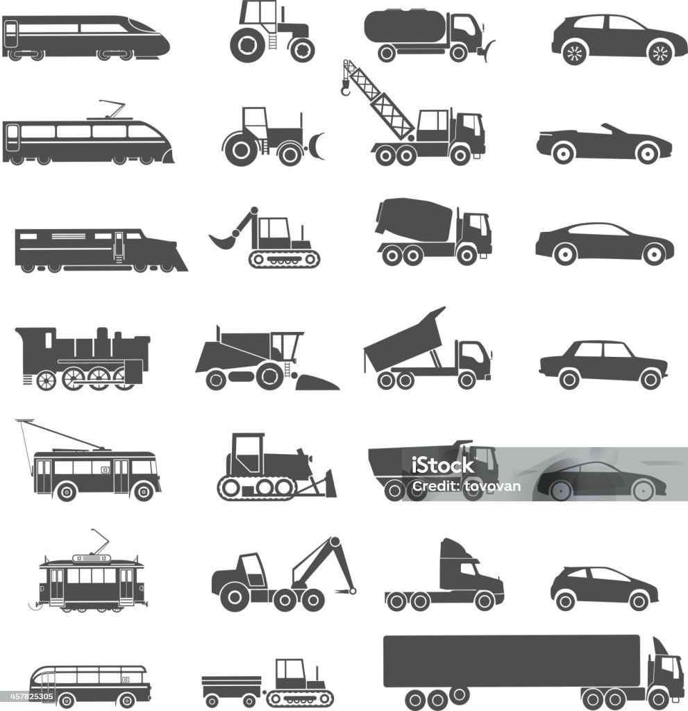 Modern and retro transport silhouettes Modern and retro transport vector silhouettes collection. Isolated on white Bus stock vector