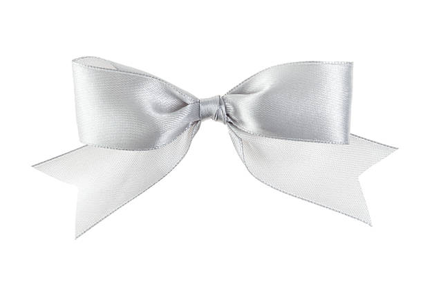 istock silver festive bow with tails made from ribbon 457826947