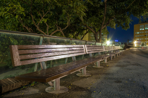 Long bench in the night