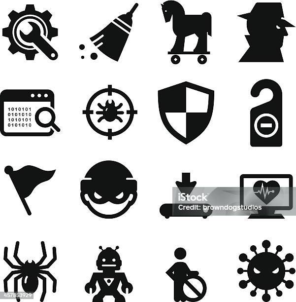 Spyware And Malware Icons Black Series Stock Illustration - Download Image Now - Icon Symbol, Trojan Horse, Spyware