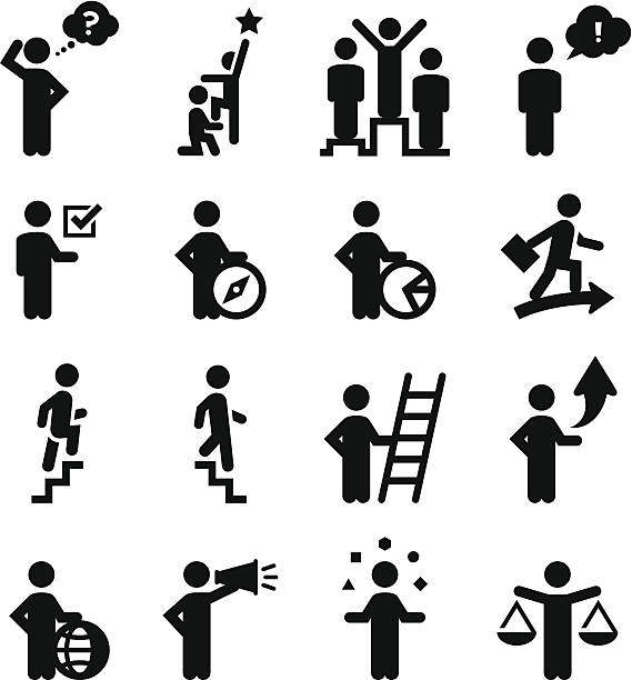 ilustrações de stock, clip art, desenhos animados e ícones de trabalhadores de negócios série ícones-preto - moving down symbol computer icon people