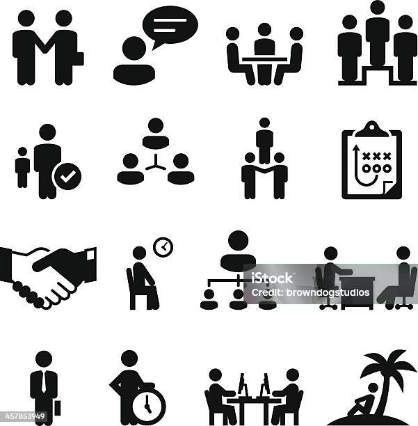 Employment Situations Icons Black Series Stock Illustration - Download Image Now - Retirement, Waiting, Icon Symbol