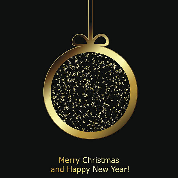 Modern Xmas greeting card with golden paper Christmas ball vector art illustration