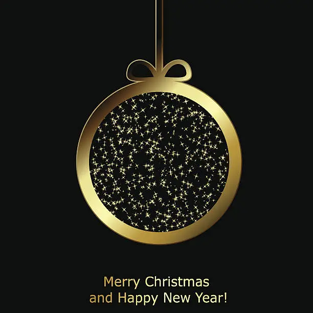 Vector illustration of Modern Xmas greeting card with golden paper Christmas ball
