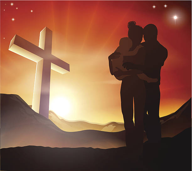 illustrazioni stock, clip art, cartoni animati e icone di tendenza di christian cross famiglia gruppo - god crucifix cross human hand