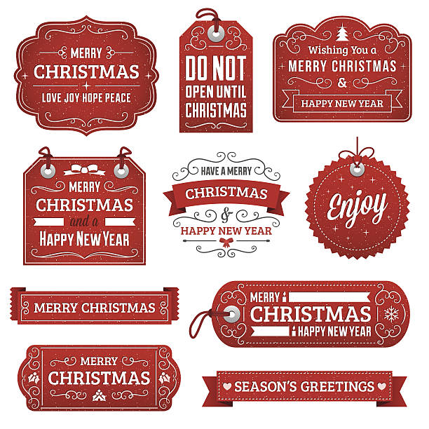 ilustrações, clipart, desenhos animados e ícones de rótulos de natal - christmas red decoration christmas ornament