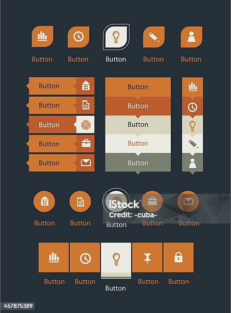 Web Navigation Templates White And Orange On The Dark Stock Illustration - Download Image Now