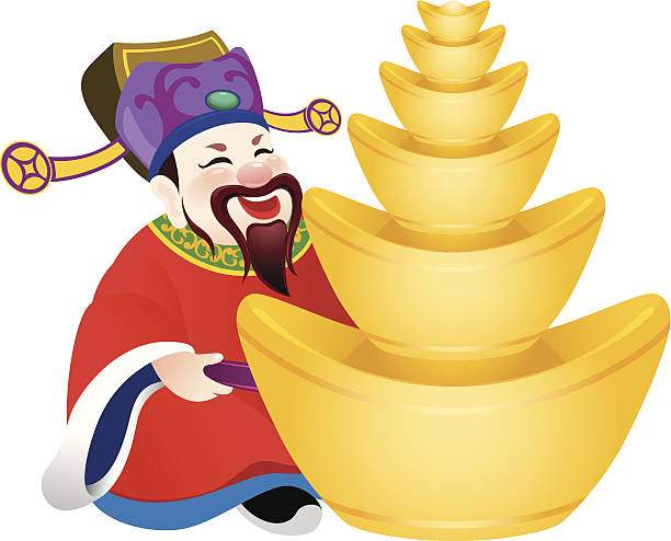 ilustraciones, imágenes clip art, dibujos animados e iconos de stock de chinese dios de prosperidad ilustración de diseño - greeting chinese new year god coin