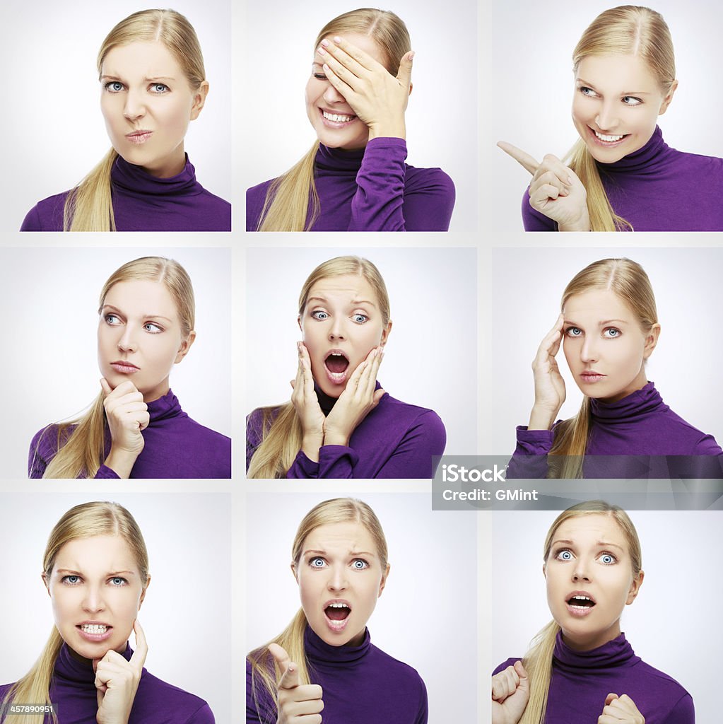 Expresiones de la cara de mujer joven - Foto de stock de Adulto libre de derechos