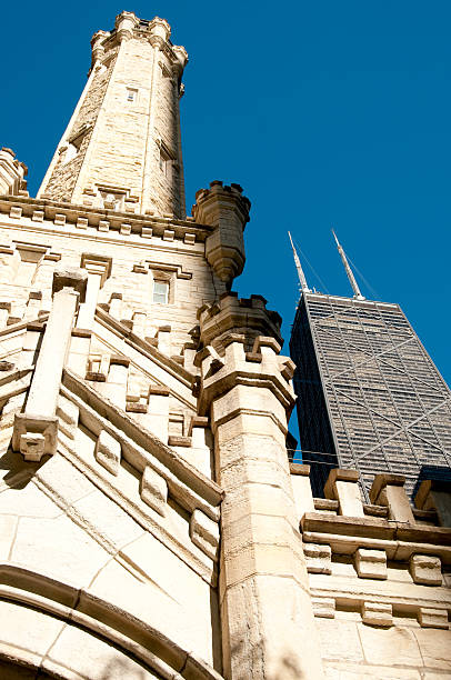 Chicago Water Tower Chicago water tower and John Hancock building. water tower chicago landmark stock pictures, royalty-free photos & images