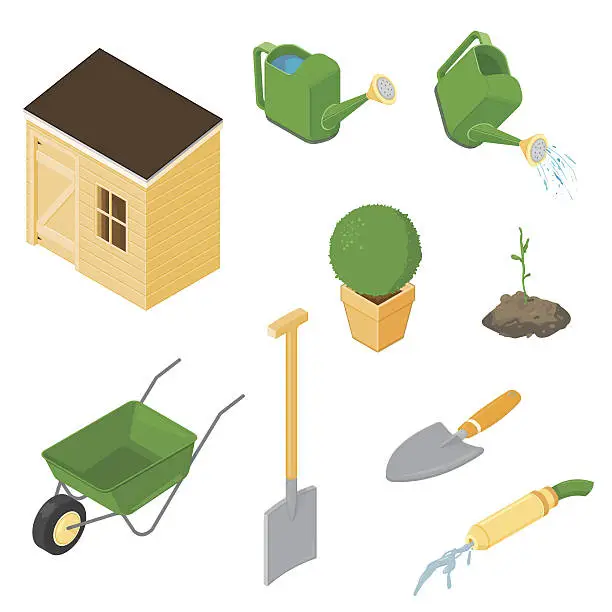 Vector illustration of Isometric Gardening Icons