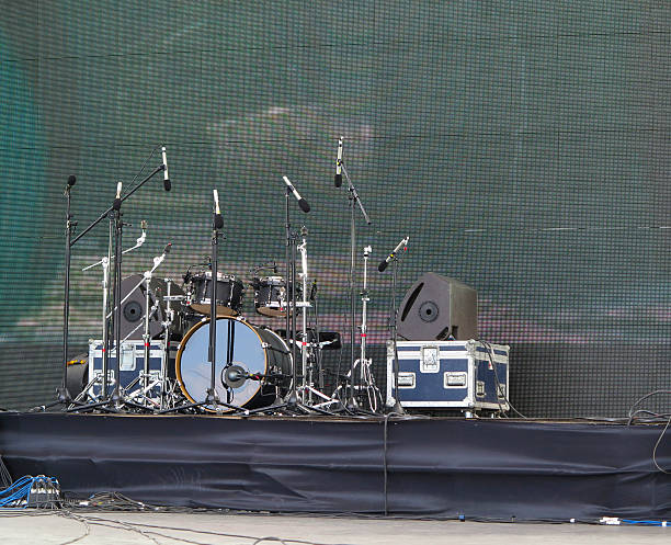 istock Drums set, powerfull speakers, amplifiers and stage equipment 457898333