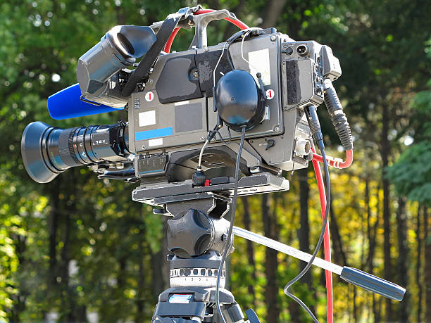 istock TV Professional studio digital video camera on tripod 457898409