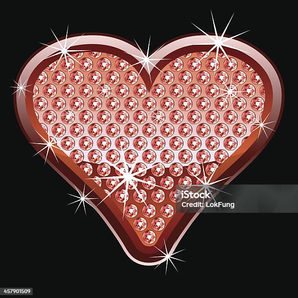 Красное Сердце Формы С Бриллиантами — стоковая векторная графика и другие изображения на тему Алмаз - Алмаз, Блестящий, Блинг-блинг