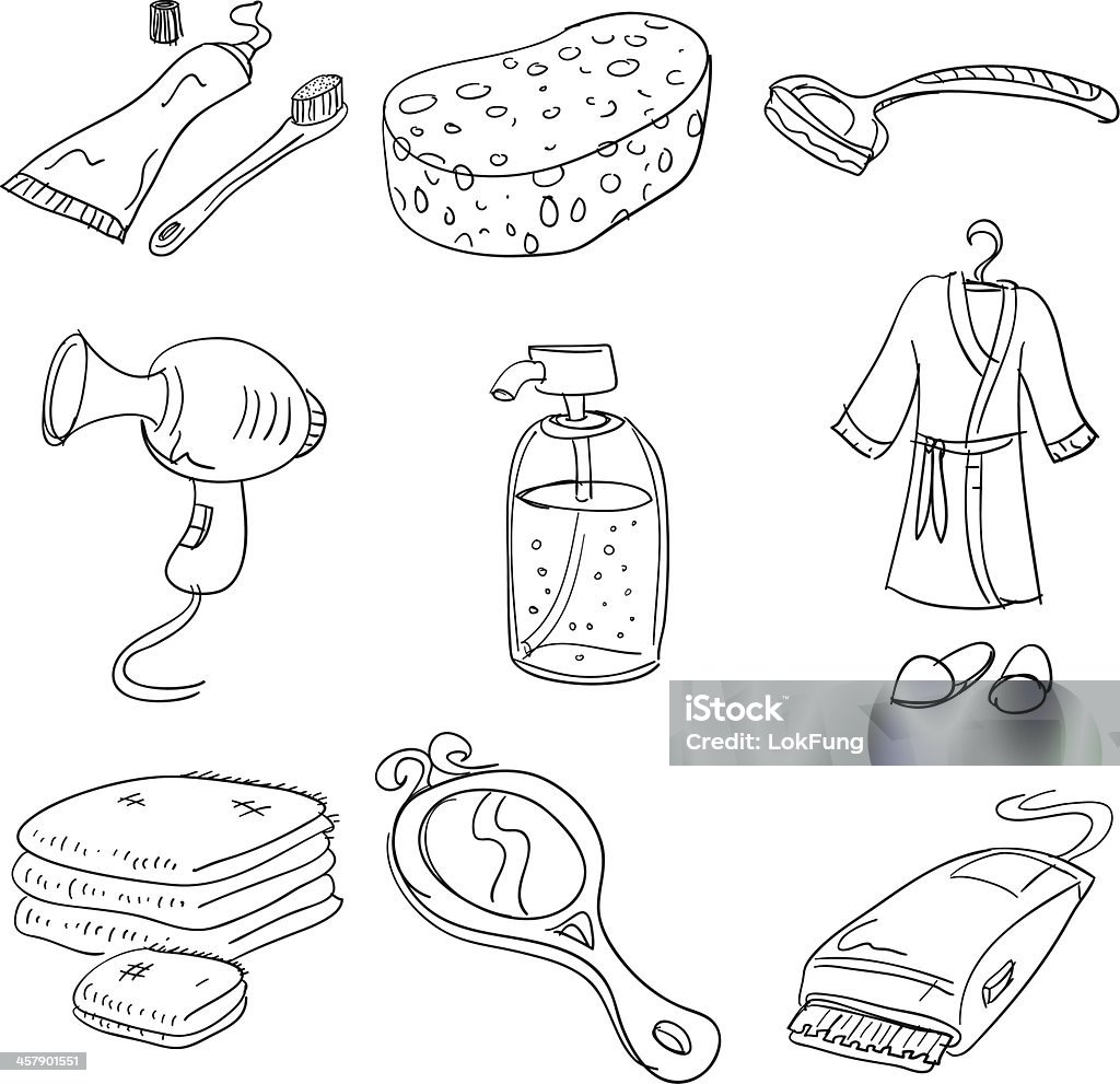 Bathroom accessory collection Sketing Drawing of Bathroom accessories. Doodle stock vector