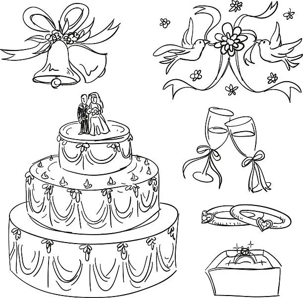 Vector illustration of Wedding items collection in sketch style