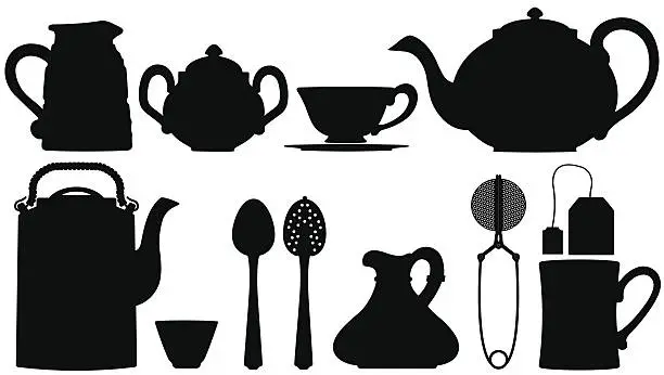 Vector illustration of Teapots and tea accessories