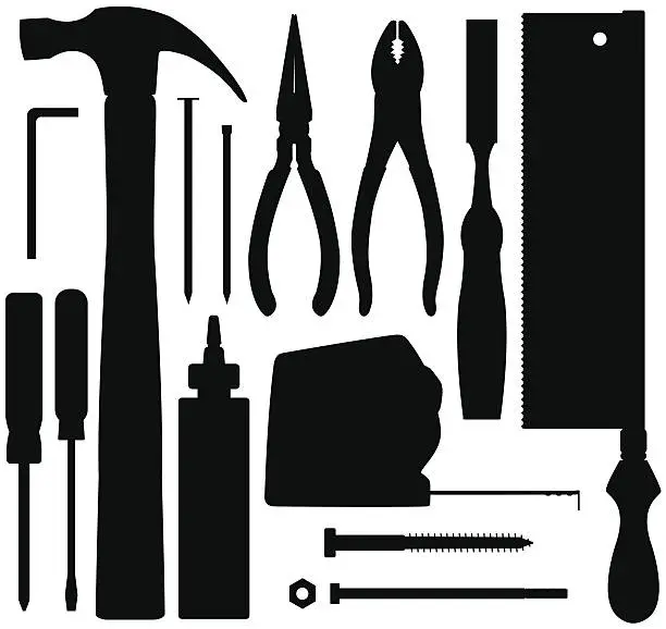 Vector illustration of Silhouette illustrations of various tools