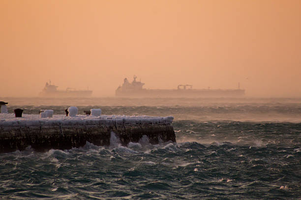 the icy pier of Trieste in a cold winter day