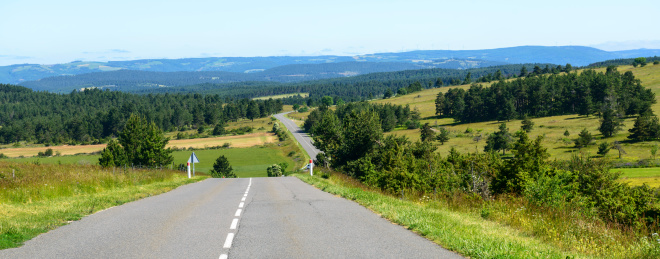 Mountain landscape in Lozere (Languedoc-Roussillon, France) at summer: road
