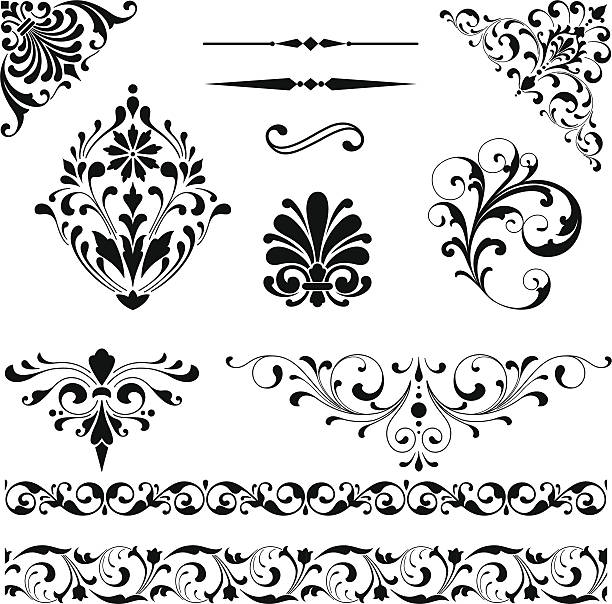 illustrazioni stock, clip art, cartoni animati e icone di tendenza di set di decorazione - frame ornate swirl floral pattern