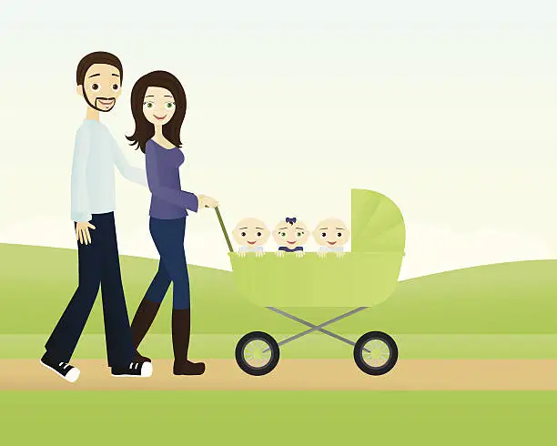 Vector illustration of Family with Triplets