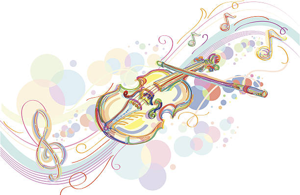 ilustraciones, imágenes clip art, dibujos animados e iconos de stock de violín - arco equipo musical