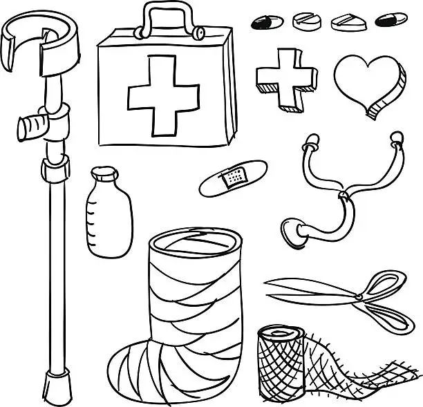 Vector illustration of Medical and healthcare collection in mono tone