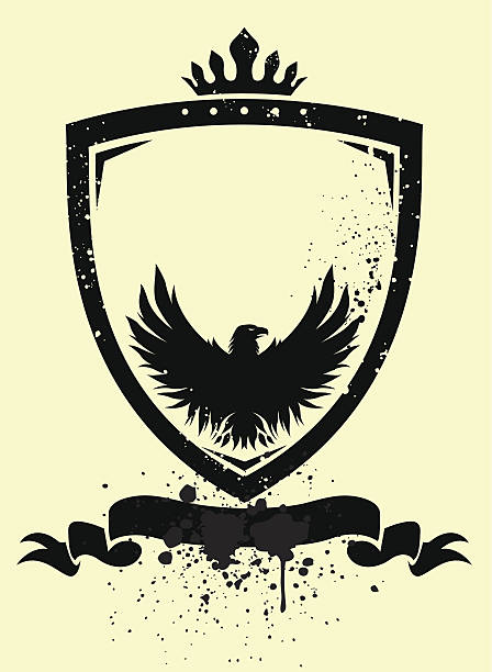 ilustraciones, imágenes clip art, dibujos animados e iconos de stock de eagle y shiled - grunge shield coat of arms insignia