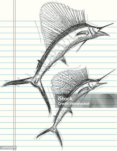 돛새치 소묘 돛새치에 대한 스톡 벡터 아트 및 기타 이미지 - 돛새치, 물고기, 벡터