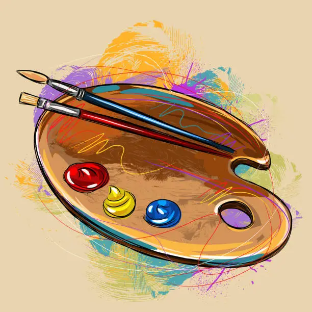 Vector illustration of Paint Pallet and Brushes