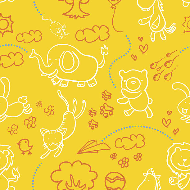 Seamless background - Happy cartoon animals Happy cartoon animals in seamless pattern. High resolution jpg file included. tree repetition single flower flower stock illustrations