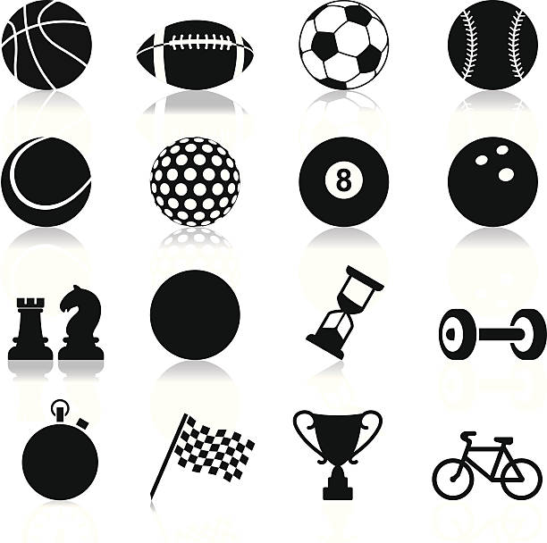 Sports related set of twelve icons Vector set of black sport icons softball ball stock illustrations