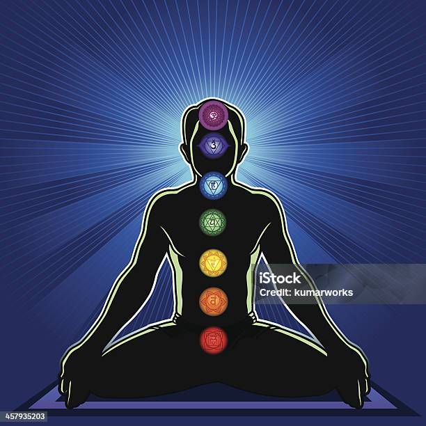 Ilustración de La Meditación Y Chakra y más Vectores Libres de Derechos de Chakra - Chakra, Cuerpo humano, Actividades y técnicas de relajación